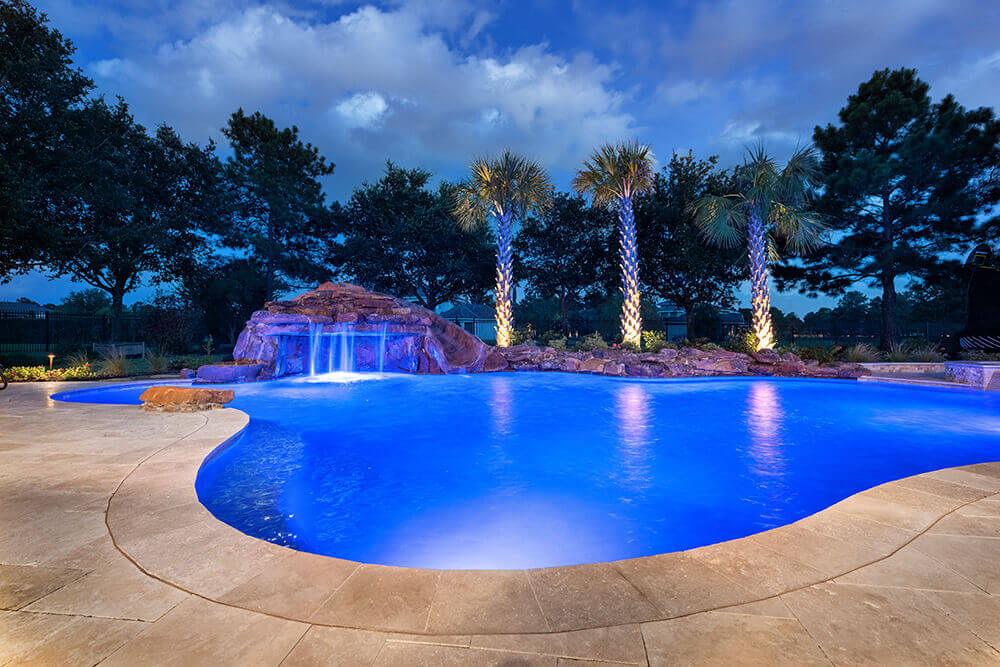 PoolForce - Custom Water Features Page - Custom Water Features - Waterfalls and Lighted waterfalls